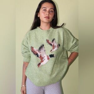 Bailey Rose Vintage Spring Green Bird Pattern Sweater S